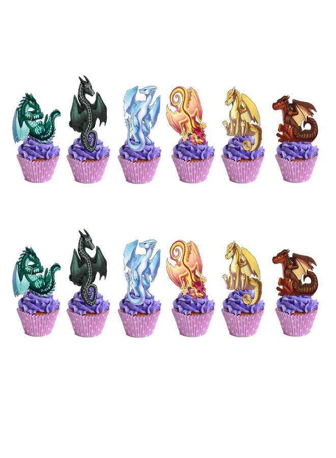 Jlemon Wings of Fire 24pcs Dragon Theme Birthday Party Supplies - Cup Cake Topper Party Decoration Sets